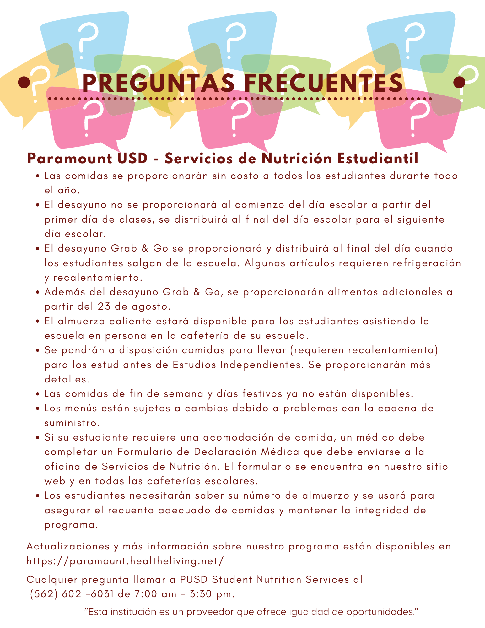 FAQ Beginning of School sp
